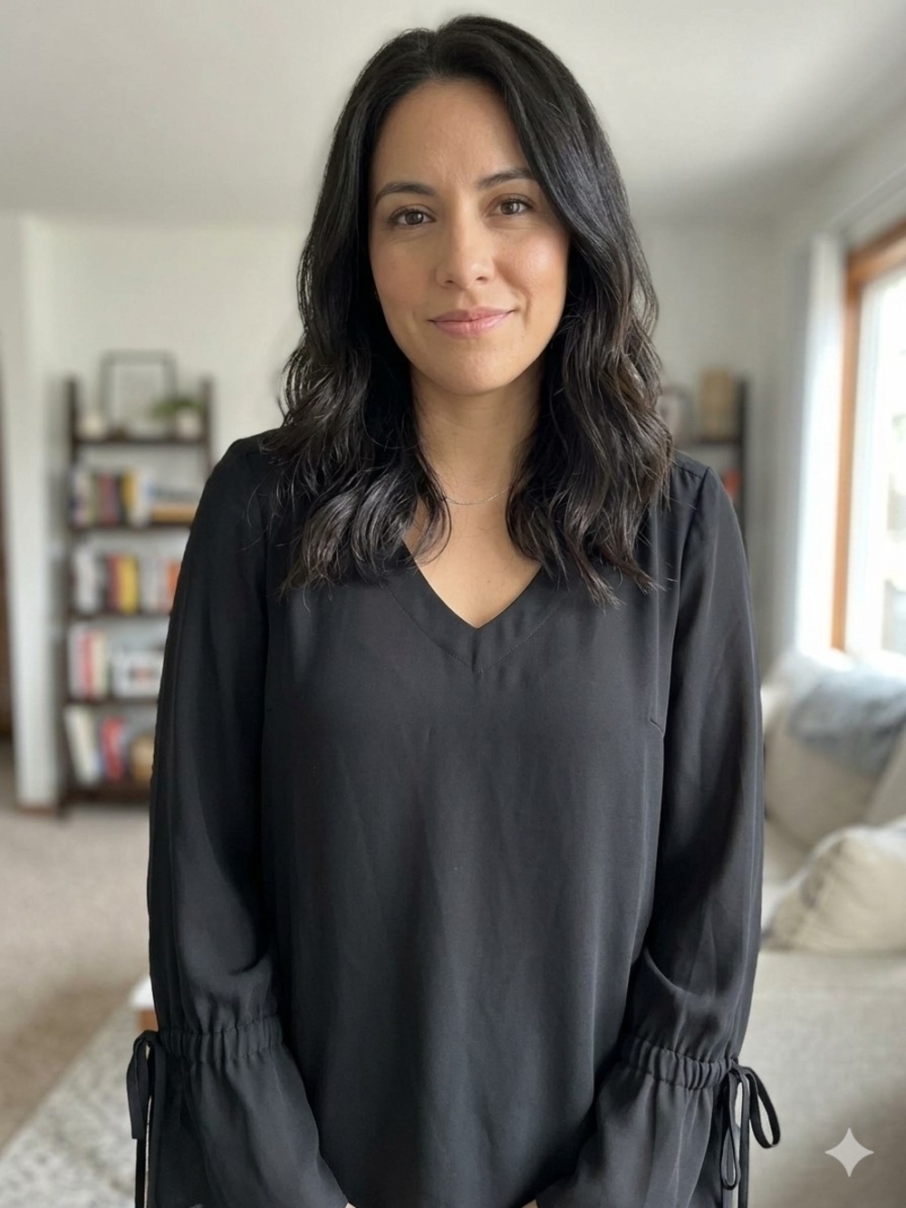J.crew Mercantile  V-Neck Black Long-Sleeve Blouse with Tie Cuff Detail